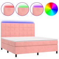 vidaXL Boxspringbett mit Matratze &amp; LED Rosa 160x200 cm Samt