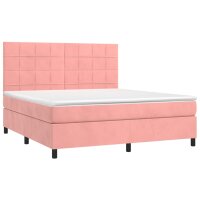 vidaXL Boxspringbett mit Matratze &amp; LED Rosa 160x200 cm Samt