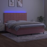 vidaXL Boxspringbett mit Matratze &amp; LED Rosa 160x200 cm Samt