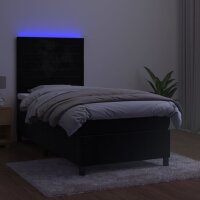 vidaXL Boxspringbett mit Matratze &amp; LED Schwarz 100x200 cm Samt