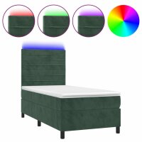 WOWONA Boxspringbett mit Matratze &amp; LED Dunkelgr&uuml;n 100x200 cm Samt