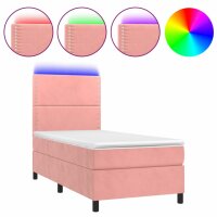 vidaXL Boxspringbett mit Matratze &amp; LED Rosa 80x200 cm Samt