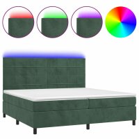 vidaXL Boxspringbett mit Matratze &amp; LED Dunkelgr&uuml;n 200x200 cm Samt