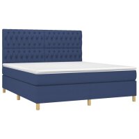 vidaXL Boxspringbett mit Matratze &amp; LED Blau 180x200 cm Stoff