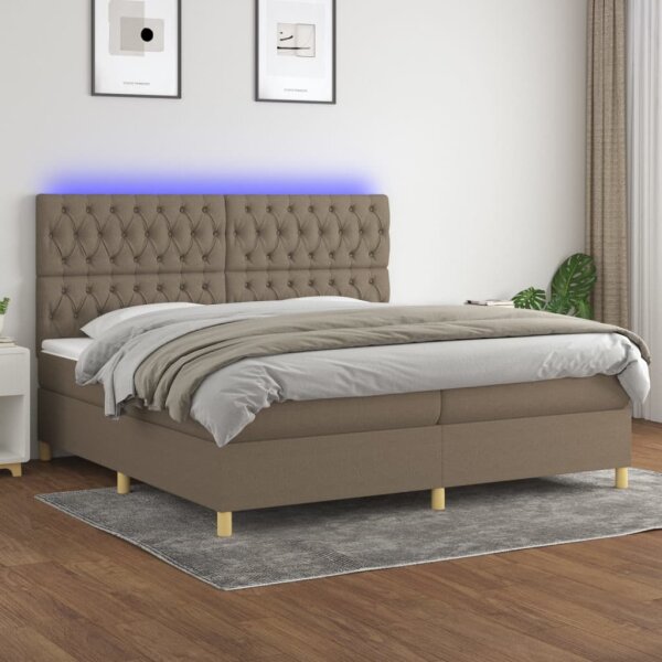 WOWONA Boxspringbett mit Matratze &amp; LED Taupe 200x200 cm Stoff