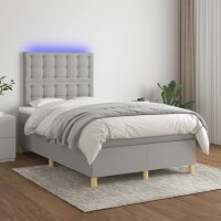 vidaXL Boxspringbett mit Matratze &amp; LED Hellgrau 120x200 cm Stoff