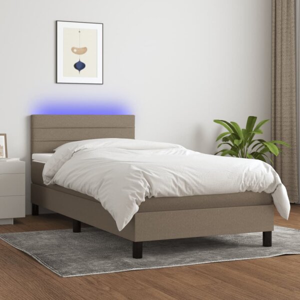 WOWONA Boxspringbett mit Matratze &amp; LED Taupe 80x200 cm Stoff