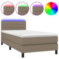 WOWONA Boxspringbett mit Matratze &amp; LED Taupe 80x200 cm Stoff