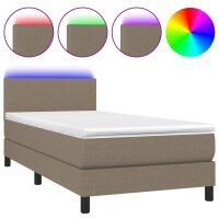 WOWONA Boxspringbett mit Matratze &amp; LED Taupe 80x200 cm Stoff