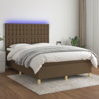 vidaXL Boxspringbett mit Matratze &amp; LED Dunkelbraun 140x190 cm Stoff