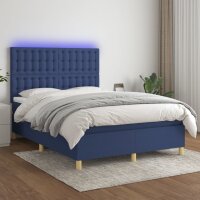 vidaXL Boxspringbett mit Matratze &amp; LED Blau 140x190 cm Stoff