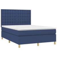 vidaXL Boxspringbett mit Matratze &amp; LED Blau 140x190 cm Stoff