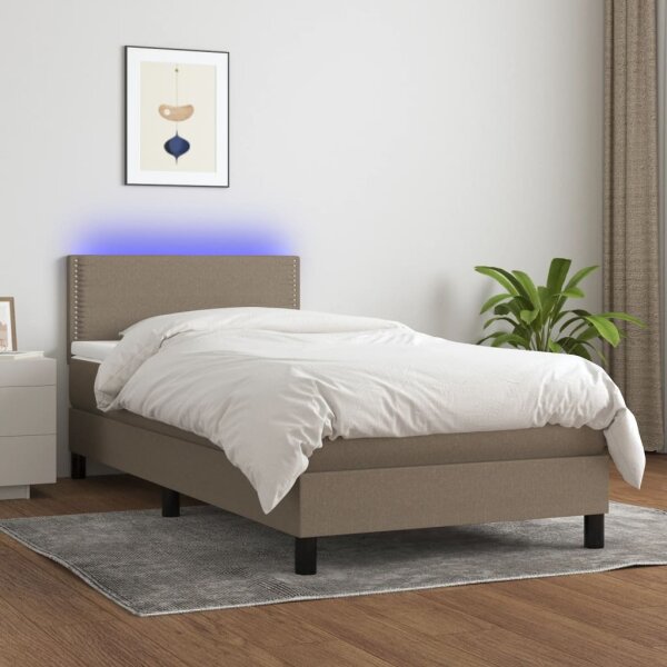 vidaXL Boxspringbett mit Matratze &amp; LED Taupe 80x200 cm Stoff