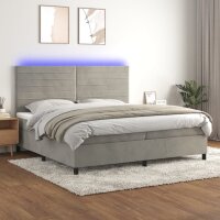 vidaXL Boxspringbett mit Matratze &amp; LED Hellgrau 200x200 cm Samt