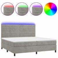 vidaXL Boxspringbett mit Matratze &amp; LED Hellgrau 200x200 cm Samt