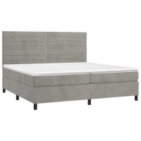 vidaXL Boxspringbett mit Matratze &amp; LED Hellgrau 200x200 cm Samt