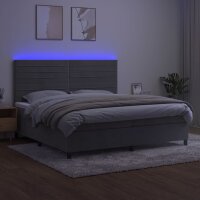 vidaXL Boxspringbett mit Matratze &amp; LED Hellgrau 200x200 cm Samt