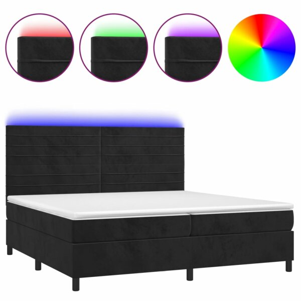 vidaXL Boxspringbett mit Matratze &amp; LED Schwarz 200x200 cm Samt