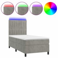 vidaXL Boxspringbett mit Matratze &amp; LED Hellgrau 80x200 cm Samt