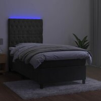 vidaXL Boxspringbett mit Matratze &amp; LED Dunkelgrau 90x190 cm Samt