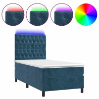 vidaXL Boxspringbett mit Matratze &amp; LED Dunkelblau 90x190 cm Samt