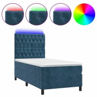 vidaXL Boxspringbett mit Matratze &amp; LED Dunkelblau 90x200 cm Samt