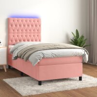 vidaXL Boxspringbett mit Matratze &amp; LED Rosa 90x200 cm Samt