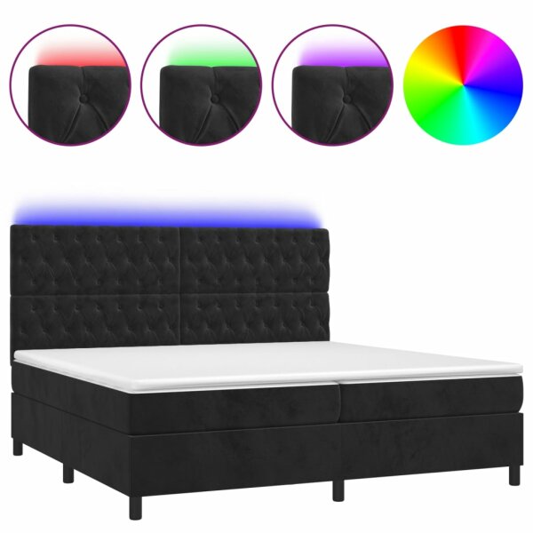 vidaXL Boxspringbett mit Matratze &amp; LED Schwarz 200x200 cm Samt