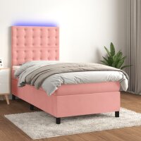 vidaXL Boxspringbett mit Matratze &amp; LED Rosa 90x190 cm Samt