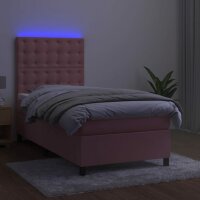 vidaXL Boxspringbett mit Matratze &amp; LED Rosa 90x190 cm Samt