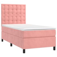 vidaXL Boxspringbett mit Matratze &amp; LED Rosa 100x200 cm Samt