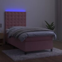 vidaXL Boxspringbett mit Matratze &amp; LED Rosa 100x200 cm Samt