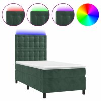 WOWONA Boxspringbett mit Matratze &amp; LED Dunkelgr&uuml;n 100x200 cm Samt