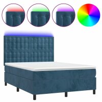 vidaXL Boxspringbett mit Matratze &amp; LED Dunkelblau 140x200 cm Samt