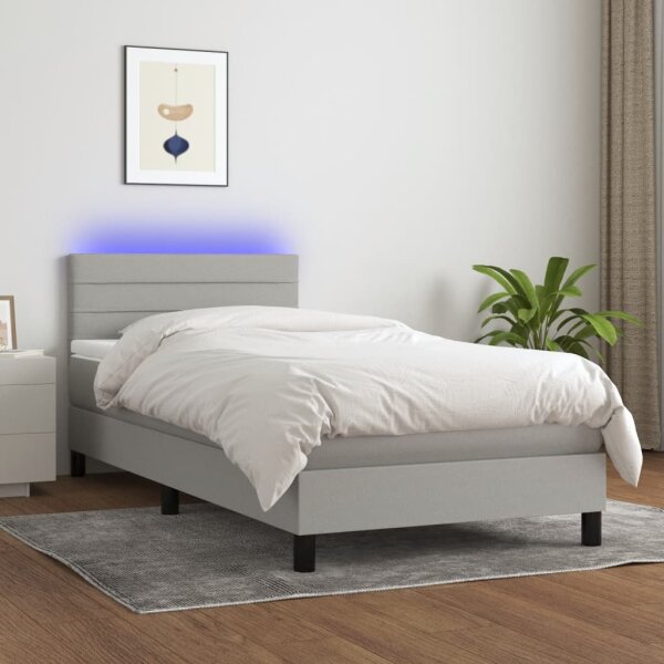 WOWONA Boxspringbett mit Matratze &amp; LED Hellgrau 80x200 cm Stoff