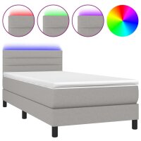 WOWONA Boxspringbett mit Matratze &amp; LED Hellgrau 80x200 cm Stoff