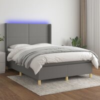 vidaXL Boxspringbett mit Matratze &amp; LED Dunkelgrau 140x190 cm Stoff