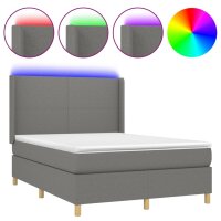 vidaXL Boxspringbett mit Matratze &amp; LED Dunkelgrau 140x190 cm Stoff