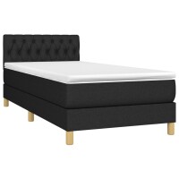 vidaXL Boxspringbett mit Matratze &amp; LED Schwarz 90x200 cm Stoff