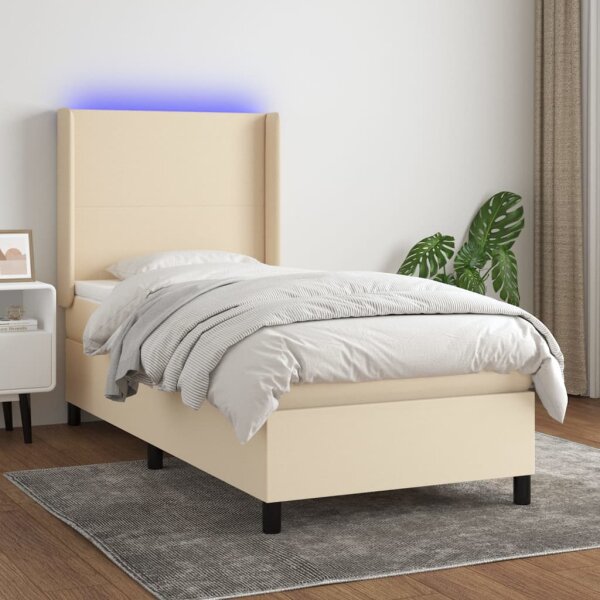 WOWONA Boxspringbett mit Matratze &amp; LED Creme 90x200 cm Stoff