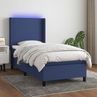 vidaXL Boxspringbett mit Matratze &amp; LED Blau 100x200 cm Stoff