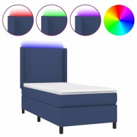 vidaXL Boxspringbett mit Matratze &amp; LED Blau 100x200 cm Stoff