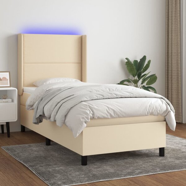 vidaXL Boxspringbett mit Matratze &amp; LED Creme 80x200 cm Stoff