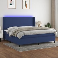 WOWONA Boxspringbett mit Matratze &amp; LED Blau 200x200 cm Stoff