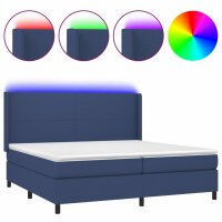 WOWONA Boxspringbett mit Matratze &amp; LED Blau 200x200 cm Stoff