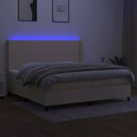 vidaXL Boxspringbett mit Matratze &amp; LED Creme 200x200 cm Stoff