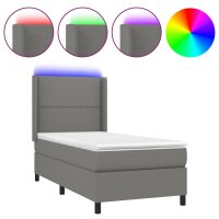 vidaXL Boxspringbett mit Matratze &amp; LED Dunkelgrau 80x200 cm Stoff