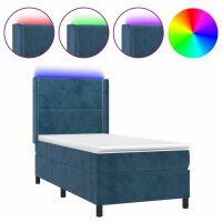 vidaXL Boxspringbett mit Matratze &amp; LED Dunkelblau 100x200 cm Samt