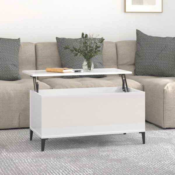 vidaXL Couchtisch Hochglanz-Wei&szlig; 90x44,5x45 cm Holzwerkstoff