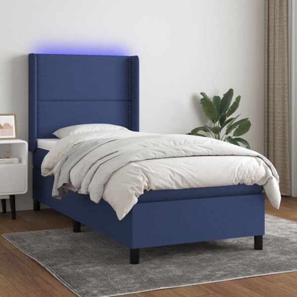 vidaXL Boxspringbett mit Matratze &amp; LED Blau 90x200 cm Stoff